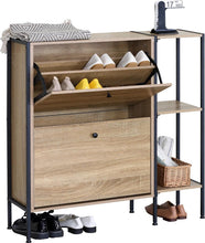 Load image into Gallery viewer, 2 Drawer Shoe Cabinet Cupboard Storage Organiser Rack Hallway Furniture Unit 88x24x87 cm