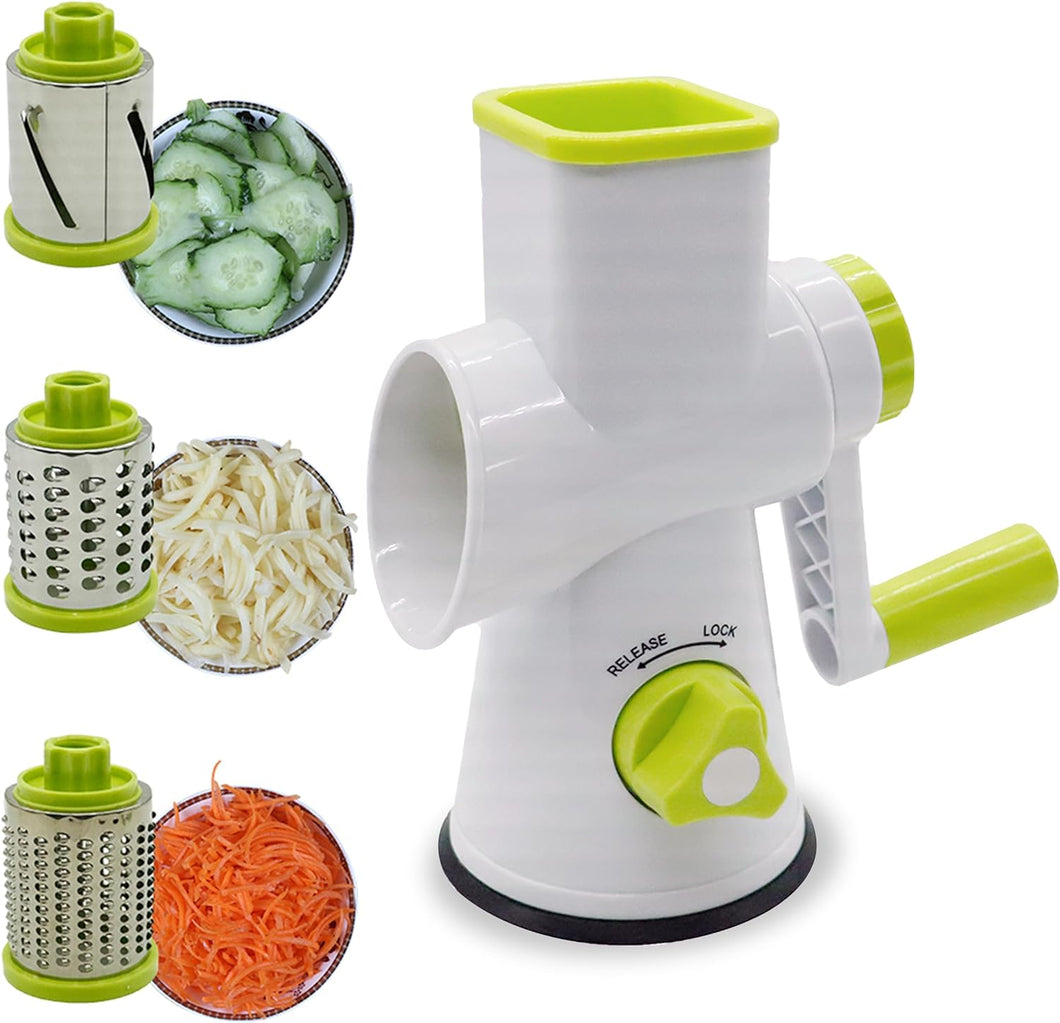 Rotary Cheese Grater, Vegetable Slicer with Three Grater Drums, Safe and Reliable Hand Grater, Vacuum Suction Base, for Vegetables, Fruits, Cheese