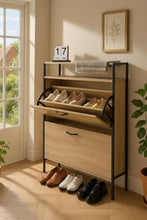 Load image into Gallery viewer, 2 Drawer Shoe Cabinet Shoe Rack Storage Organiser Hallway Furniture Unit 63x24x105 cm