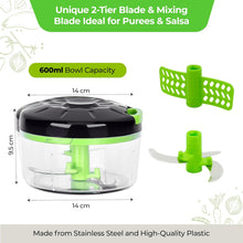 Load image into Gallery viewer, Hand Food Chopper with Pull String, Chopper for Vegetables, Fruits, Nuts, Meat, Spices, Onion, Multipurpose Mixer Blender (600ml)
