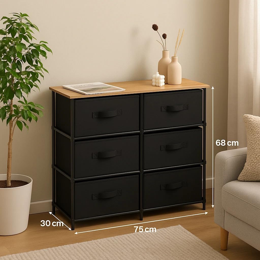 6 Chest of Drawers Fabric Storage Wardrobe Cabinet Living Room Dresser Table 75x30x68 cm