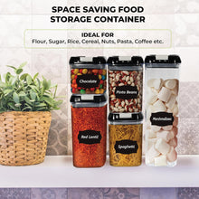 Load image into Gallery viewer, Top 3 Airtight Food Storage Containers – Pack Of 5 Plastic Multi-Size Storage Jars With 1 Marker, 10 Labels and 6 Measuring Spoons, For Flour, Cereals, Grains, Sugar, Pasta etc (Pack of 5)
