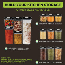 Load image into Gallery viewer, Top 3 Airtight Food Storage Containers – Pack Of 3 x 1.2L Plastic Storage Jars With 1 Marker, 10 Pantry Labels and 6 Measuring Spoons – For Flour, Cereals, Grains, Sugar, Nuts (Pack of 3 x1.2L)

