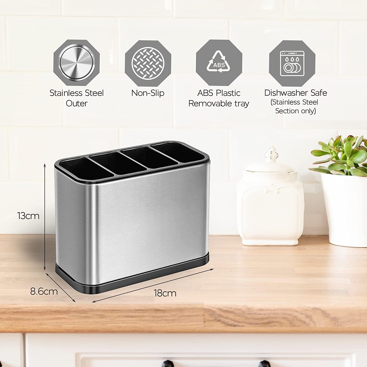 Kitchen Cutlery Holder Utensils Spoon Fork Storage Rack Organiser Countertop Box