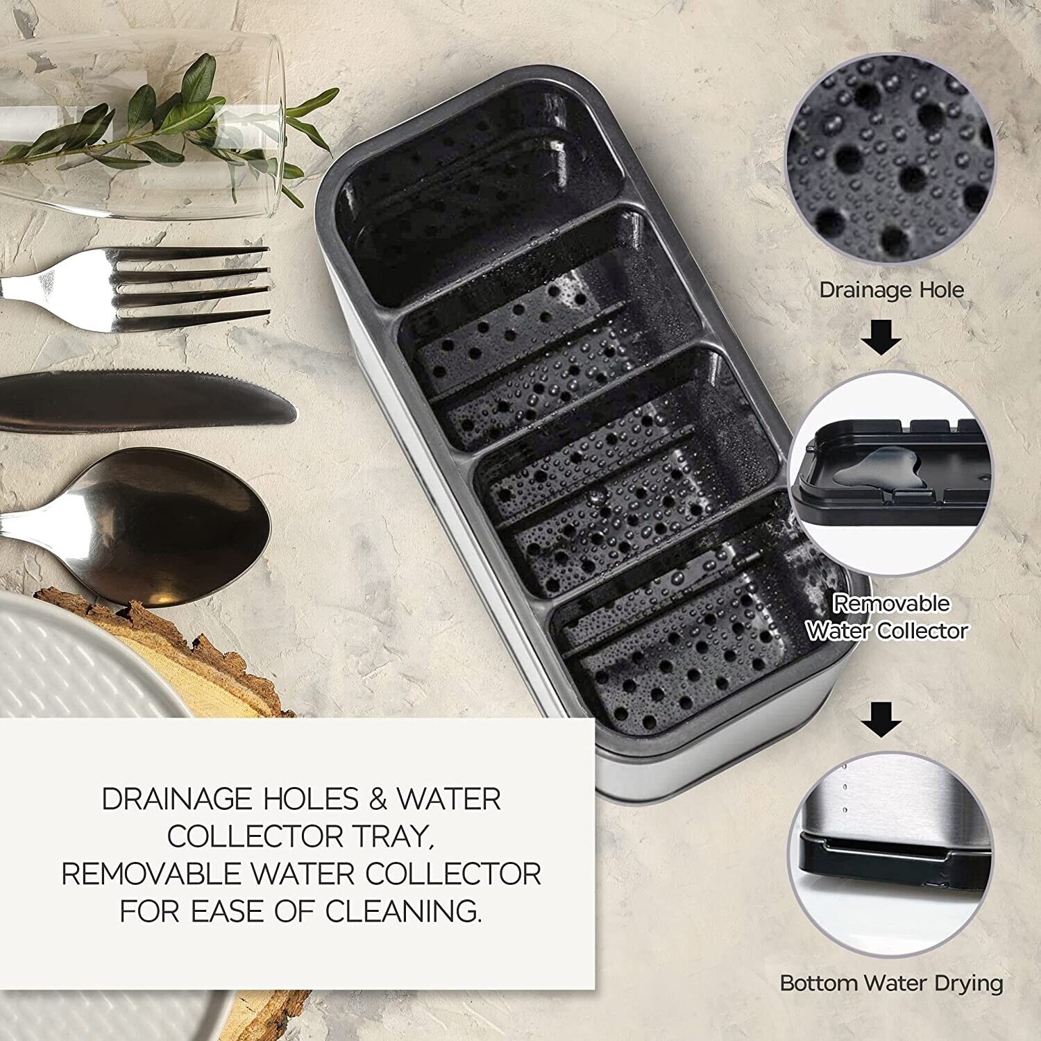 Kitchen Cutlery Holder Utensils Spoon Fork Storage Rack Organiser Countertop Box