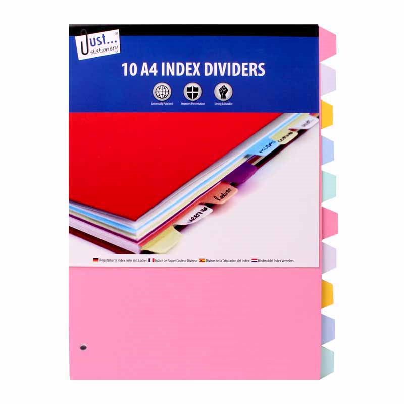 10 A4 Index Folder Dividers Ready To Use Ring Binder Files Universal Punched New