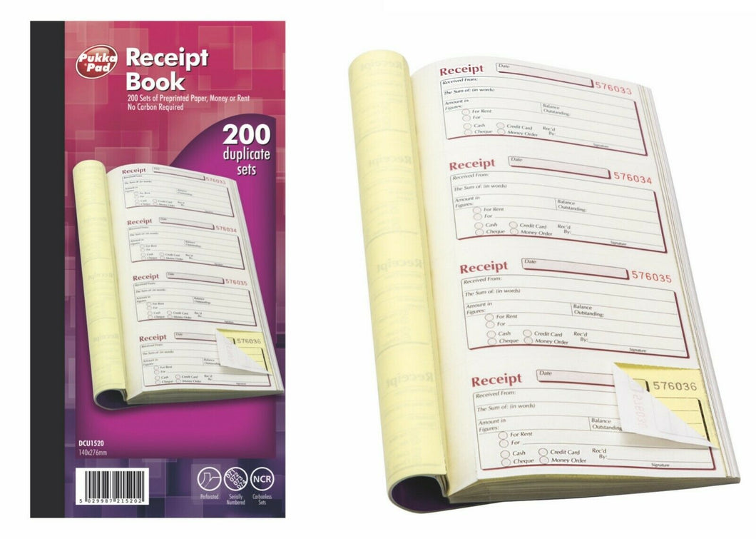 Pukka Pad NCR Carbonless Duplicate Receipt Book 140 x 276mm Taped Binding