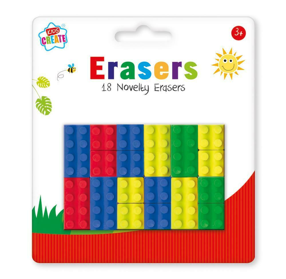 18pc Novelty Toy Brick Erasers Rubbers Back to School Kids Brick Style Block New