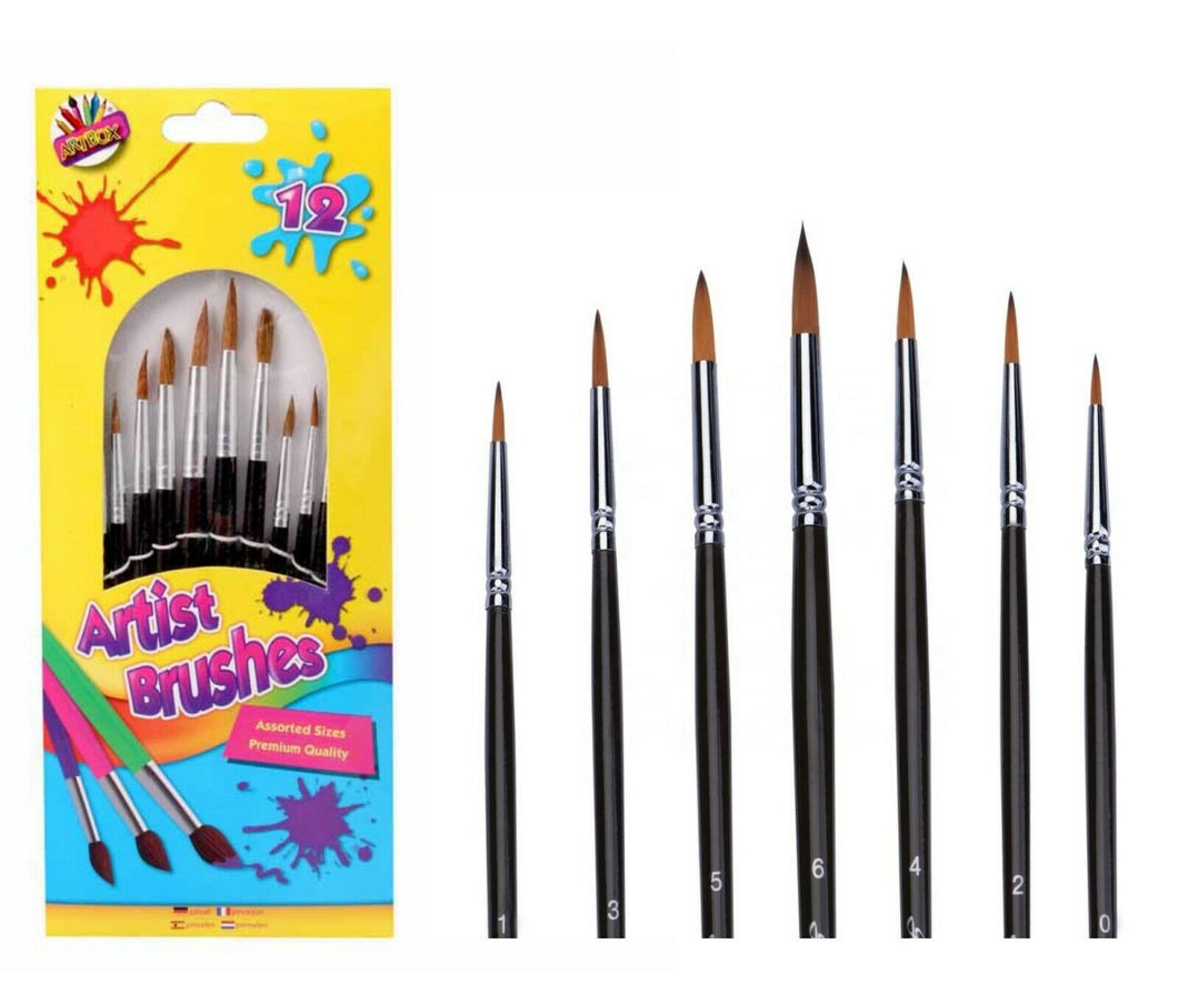 12 Pieces Paint Brushes Set Professional Paint Brush Round Pointed Tip Pony Hair