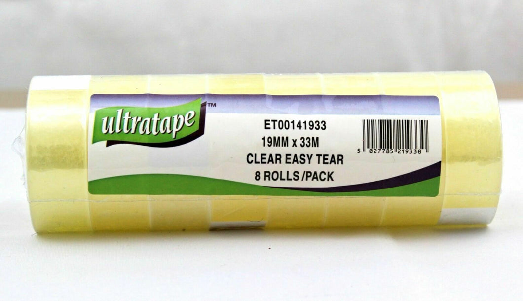 8 x Cellotape Rolls Ultratape 19mm x 33 Metres Clear Selotape Packing Tape Roll