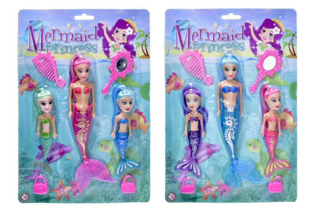 3 Mermaid Princess Dolls Set With Accessories Girls Toys Bath Children Kids Gift