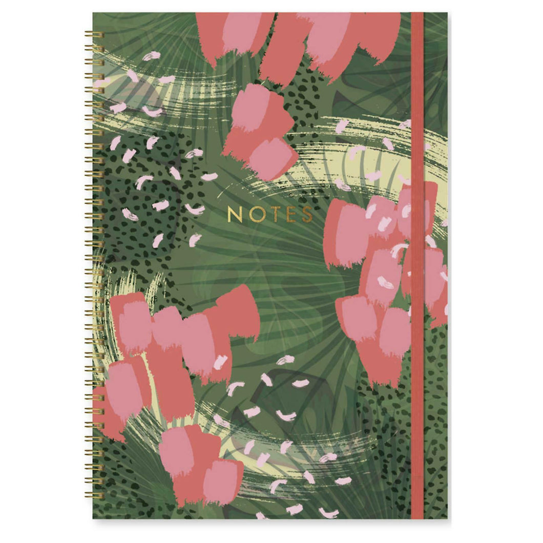A4 Green Floral Spiral Bound Twin Wire Hard Cover Notebook School Office