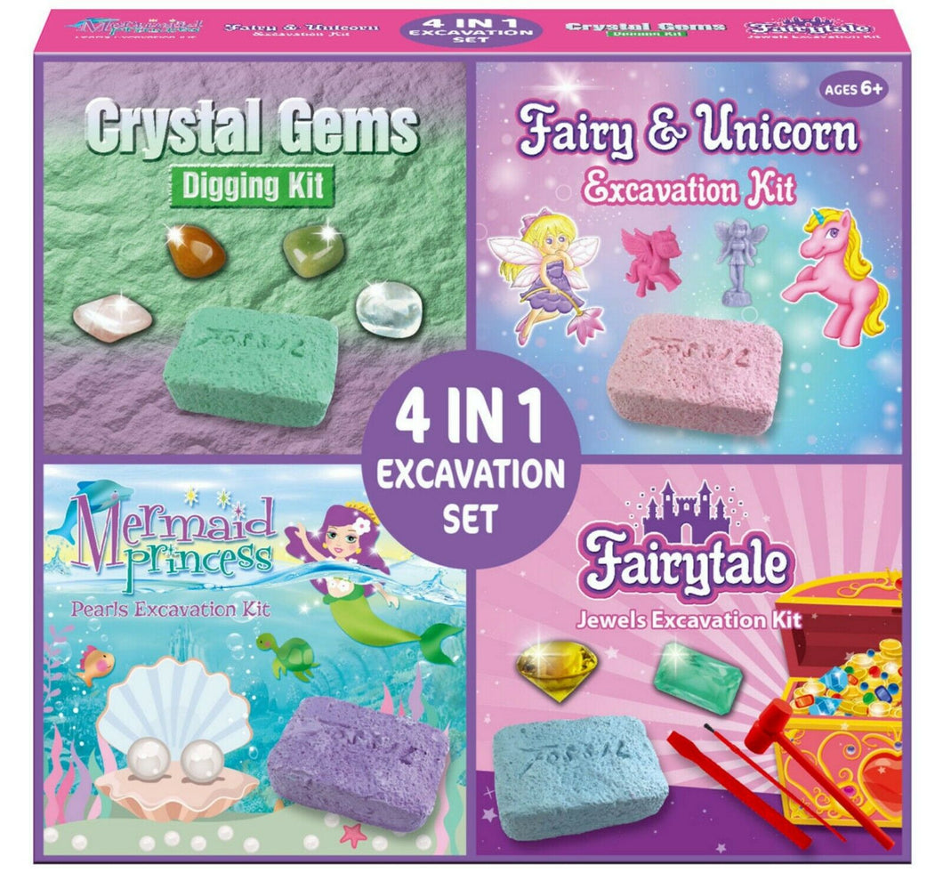 4 in 1 Excavation Crystal Gems Digging Kit Gemstones Set Educational Kids Toy