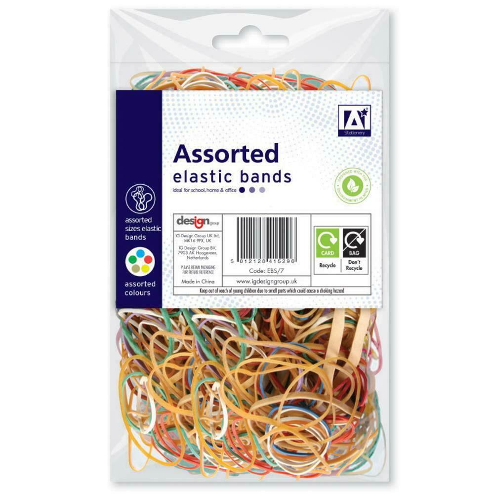 60g Strong Elastic Rubber Bands Assorted Colours & Sizes Home, School & Office