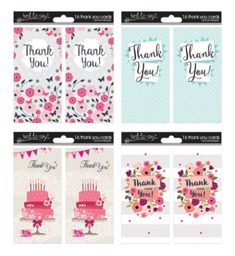 16 x Thank You Cards + Envelops - Blank - Various Designs - Birthday / Wedding