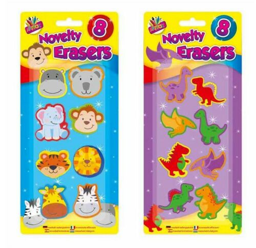 8 x Animals Dinosaur Novelty Eraser Rubber School Stationery Party Bag Filler
