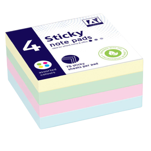 4 x Pastel Sticky Notes Removable Self Adhesive Assorted Colours Paper Memo Pad