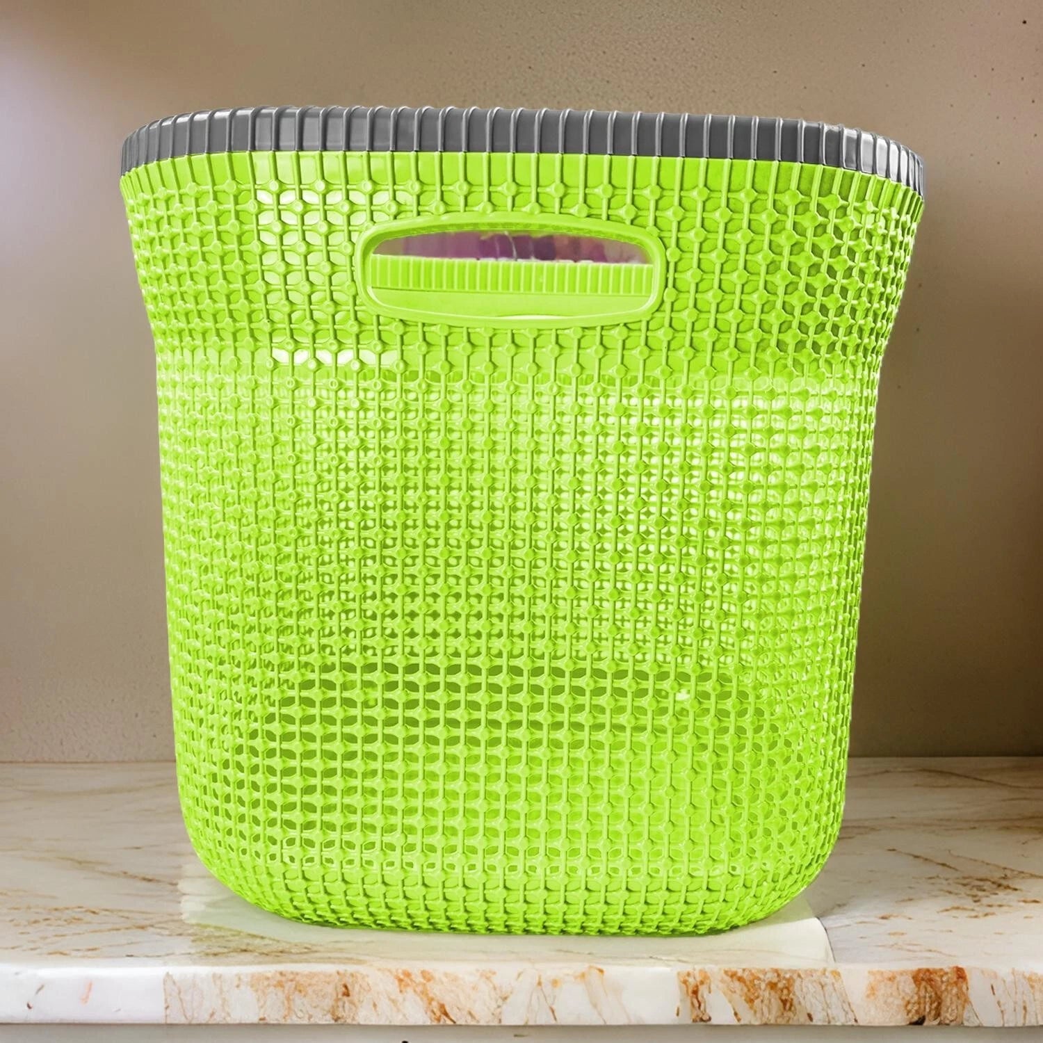 53L Plastic Rattan Laundry Basket Strong Washing Clothes Hamper Storage Knitted