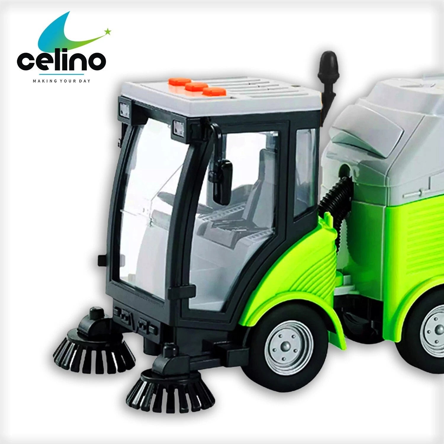 Street Sweeper Truck Toy for Kids | City Vehicle with Lights & Sound Friction Powered 1:16 Scale