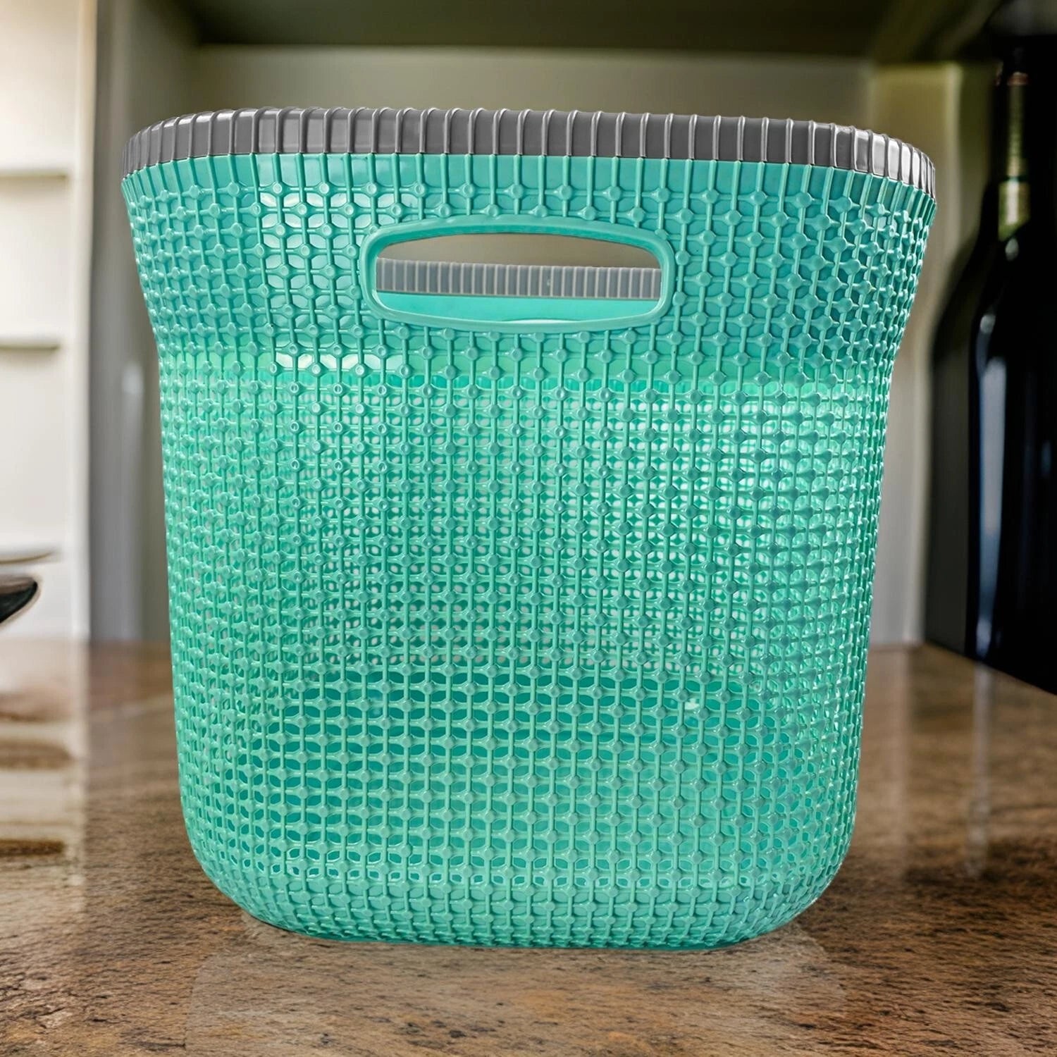 53L Plastic Rattan Laundry Basket Strong Washing Clothes Hamper Storage Knitted