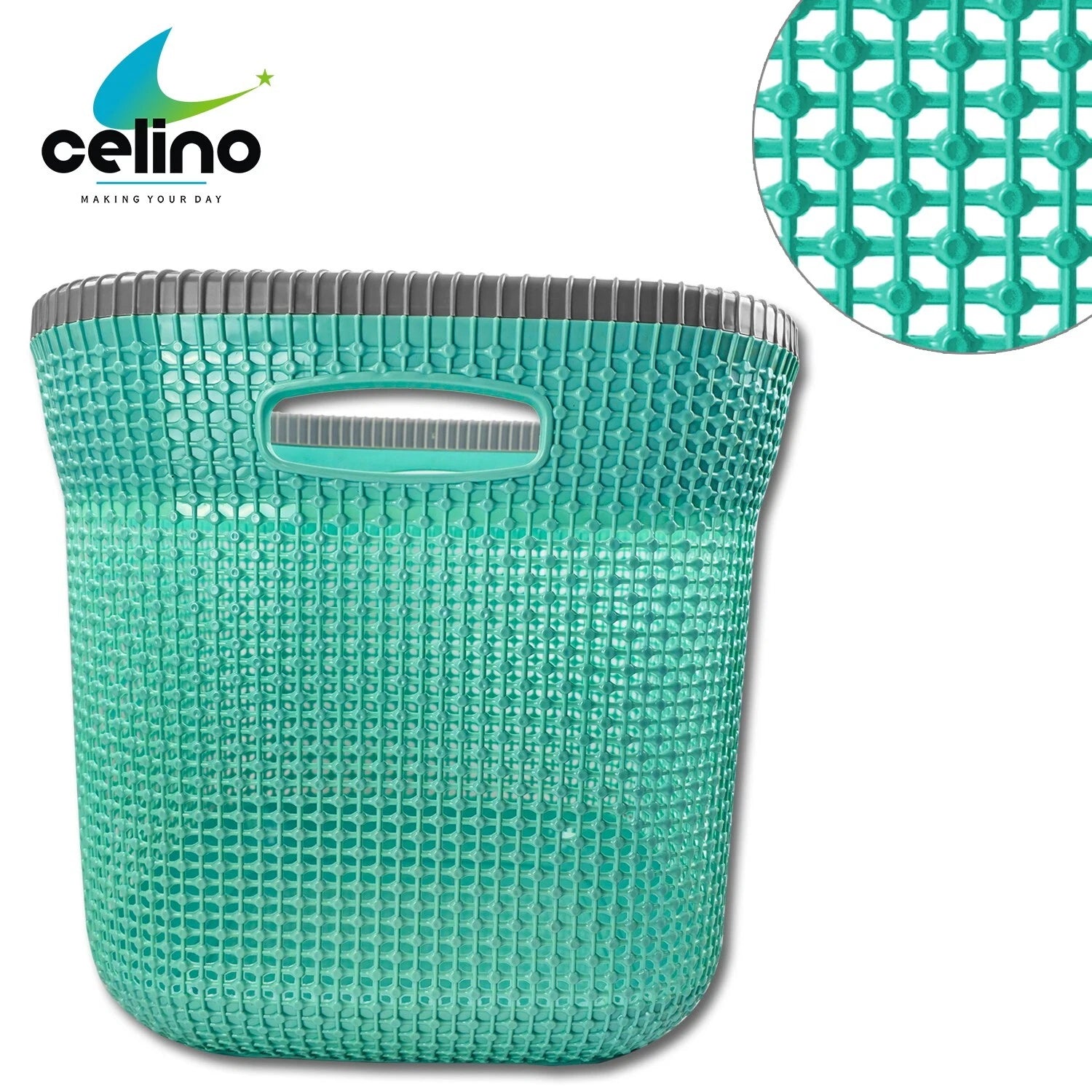 53L Plastic Rattan Laundry Basket Strong Washing Clothes Hamper Storage Knitted