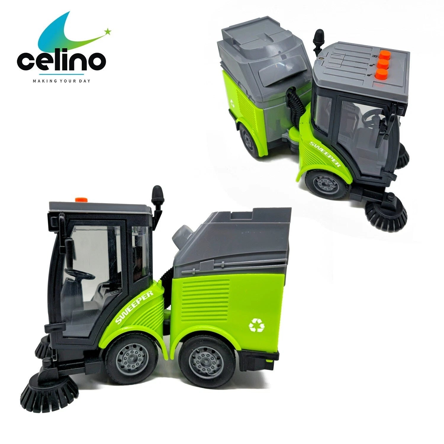 Street Sweeper Truck Toy for Kids | City Vehicle with Lights & Sound Friction Powered 1:16 Scale