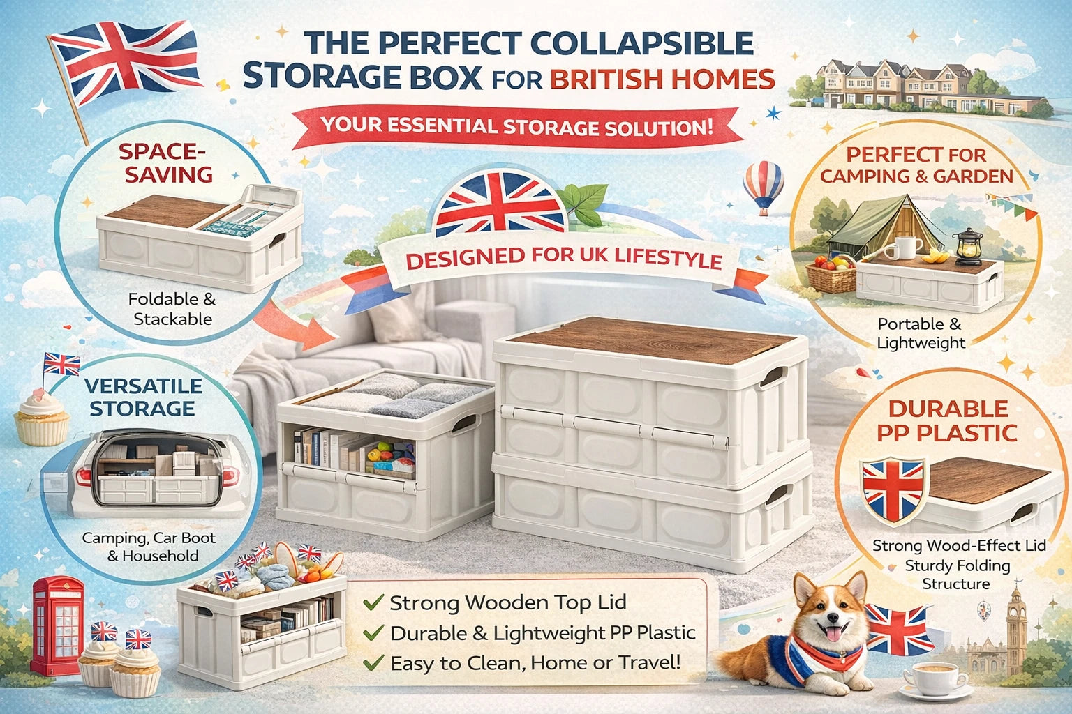 Folding Storage Boxes With Lid Plastic Box Collapsible Stackable Organiser Crate
