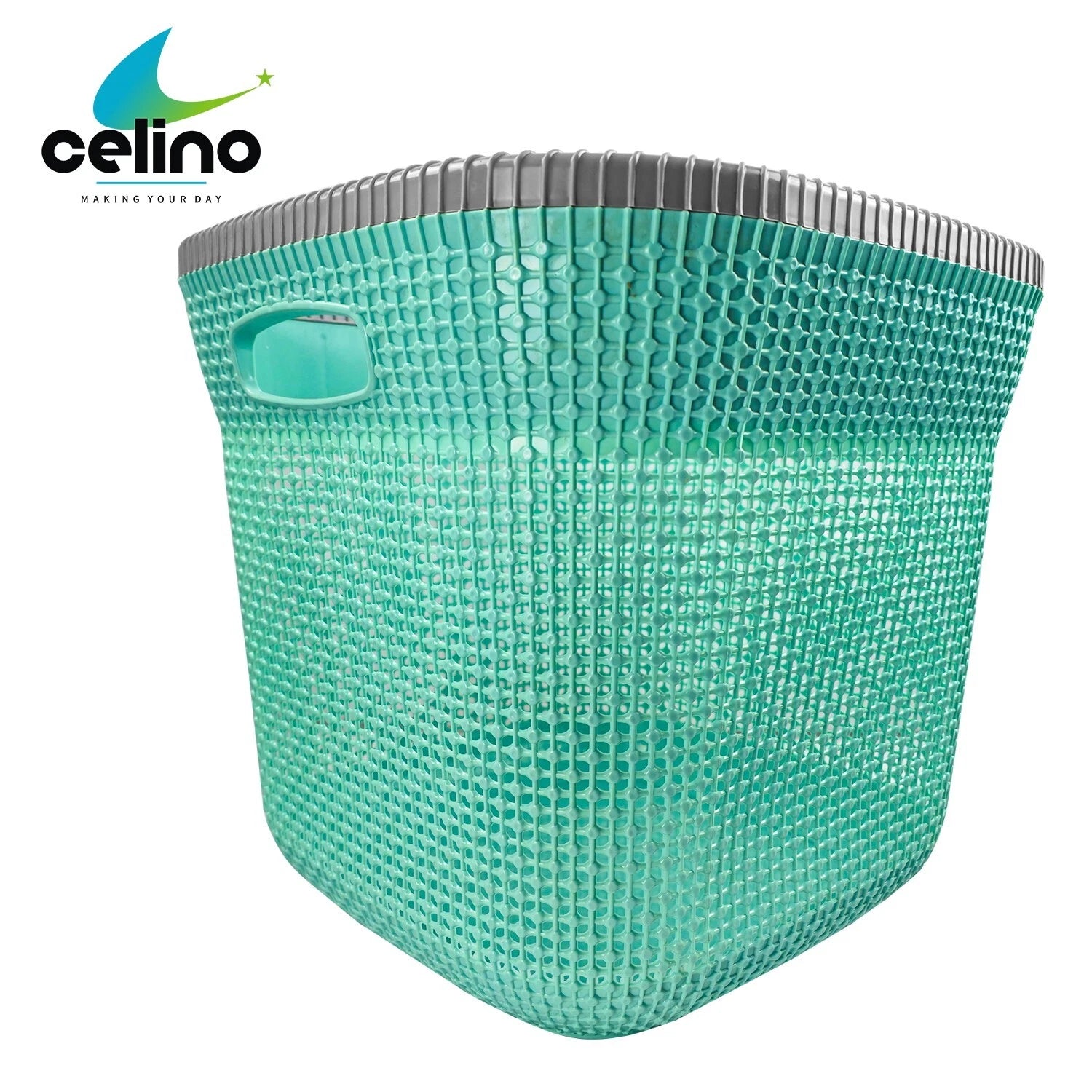 53L Plastic Rattan Laundry Basket Strong Washing Clothes Hamper Storage Knitted