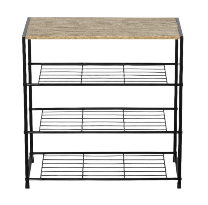 4 Tier Shoe Rack Metal Storage Organiser with Wooden Top – Footwear Storage Shelf for Hallway, Home & Bedroom