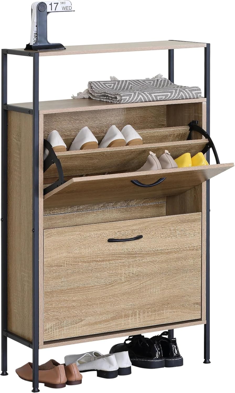 2 Drawer Shoe Cabinet Shoe Rack Storage Organiser Hallway Furniture Unit 63x24x105 cm