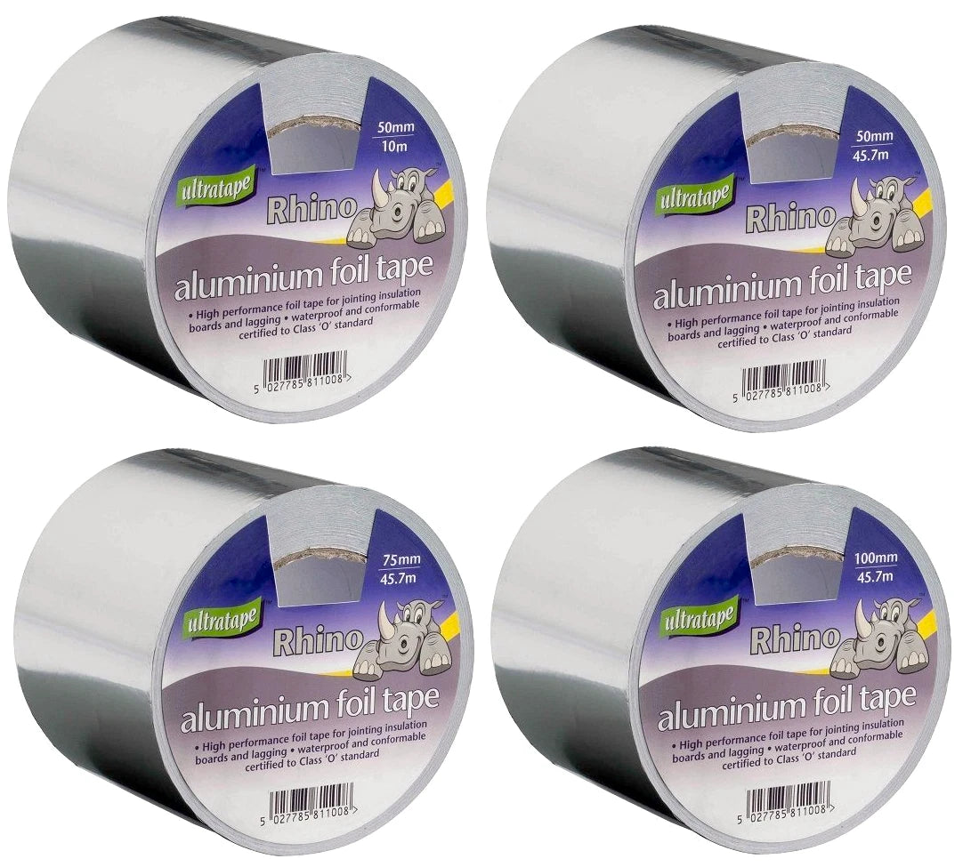 Aluminium Foil Tape Rolls 50/100mm x 10/45m Silver Self Adhesive Heat Insulation