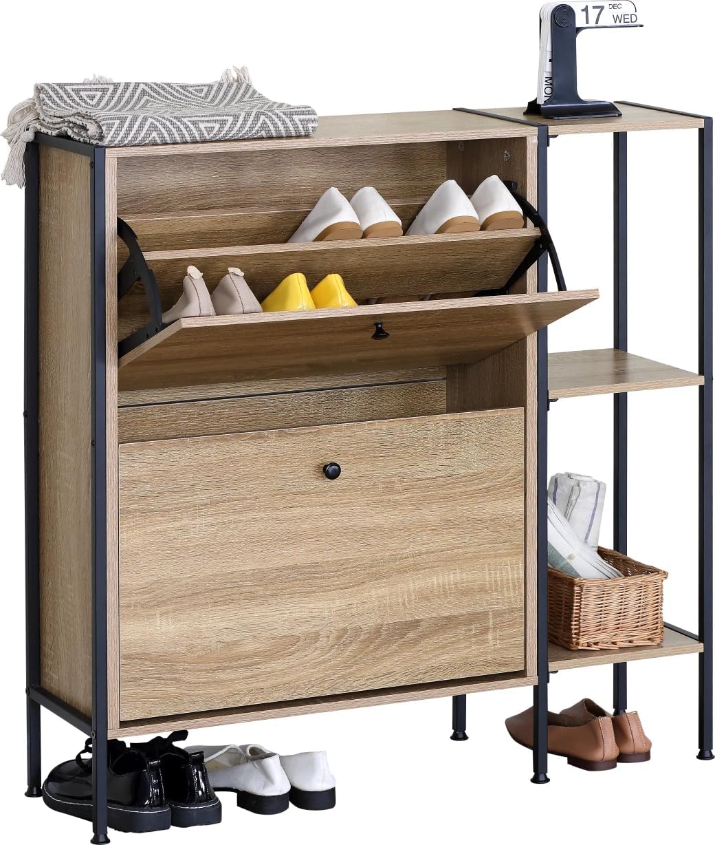 2 Drawer Shoe Cabinet Cupboard Storage Organiser Rack Hallway Furniture Unit 88x24x87 cm