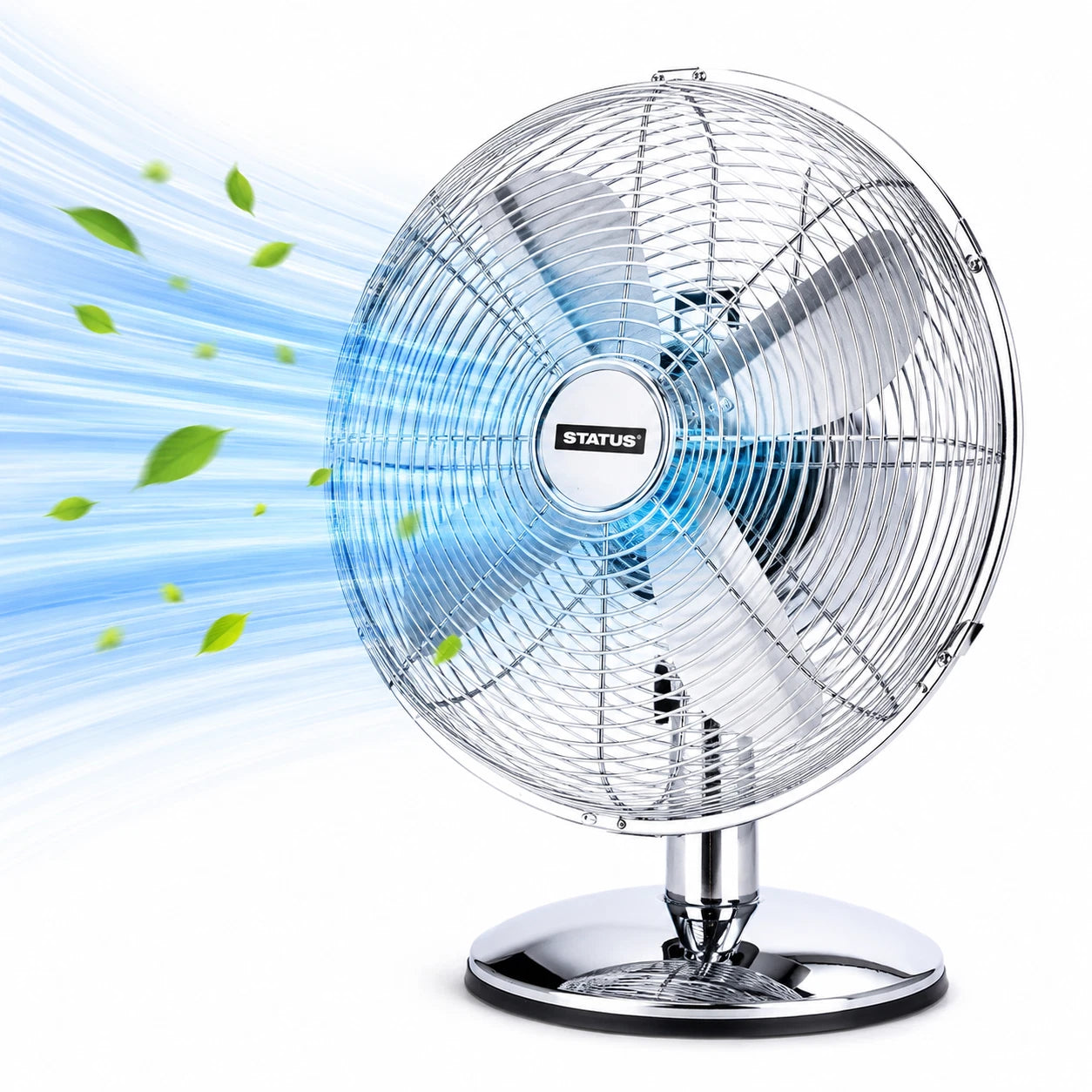 12 Inch Cooling Desk Fan Oscillating 3 Speed Chrome Metal Table Fan Adjustable
