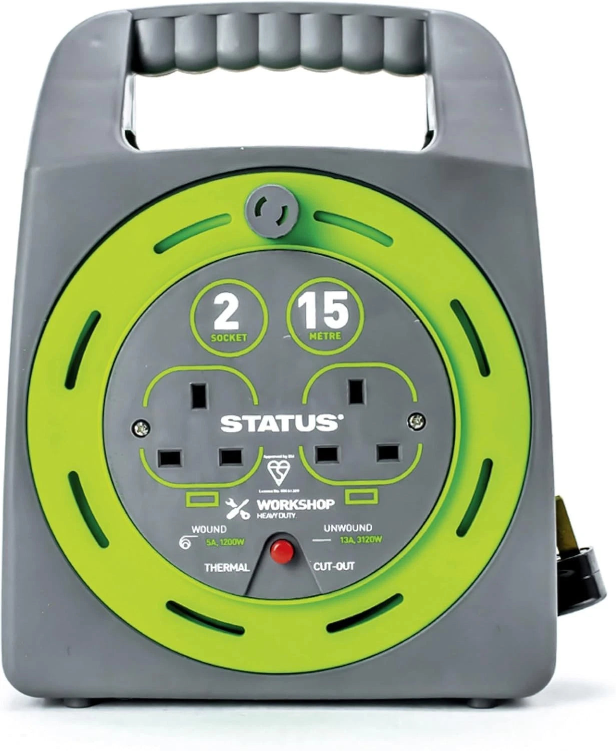 15m Extension Lead Reel – 2 Socket 13A Heavy Duty Cable Reel with Thermal Cut-Out for Indoor & Outdoor Use