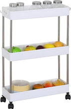 Load image into Gallery viewer, 3 Tier Plastic Kitchen Trolley on Wheels Storage Organiser Living Room Bathroom 60x13x40 cm
