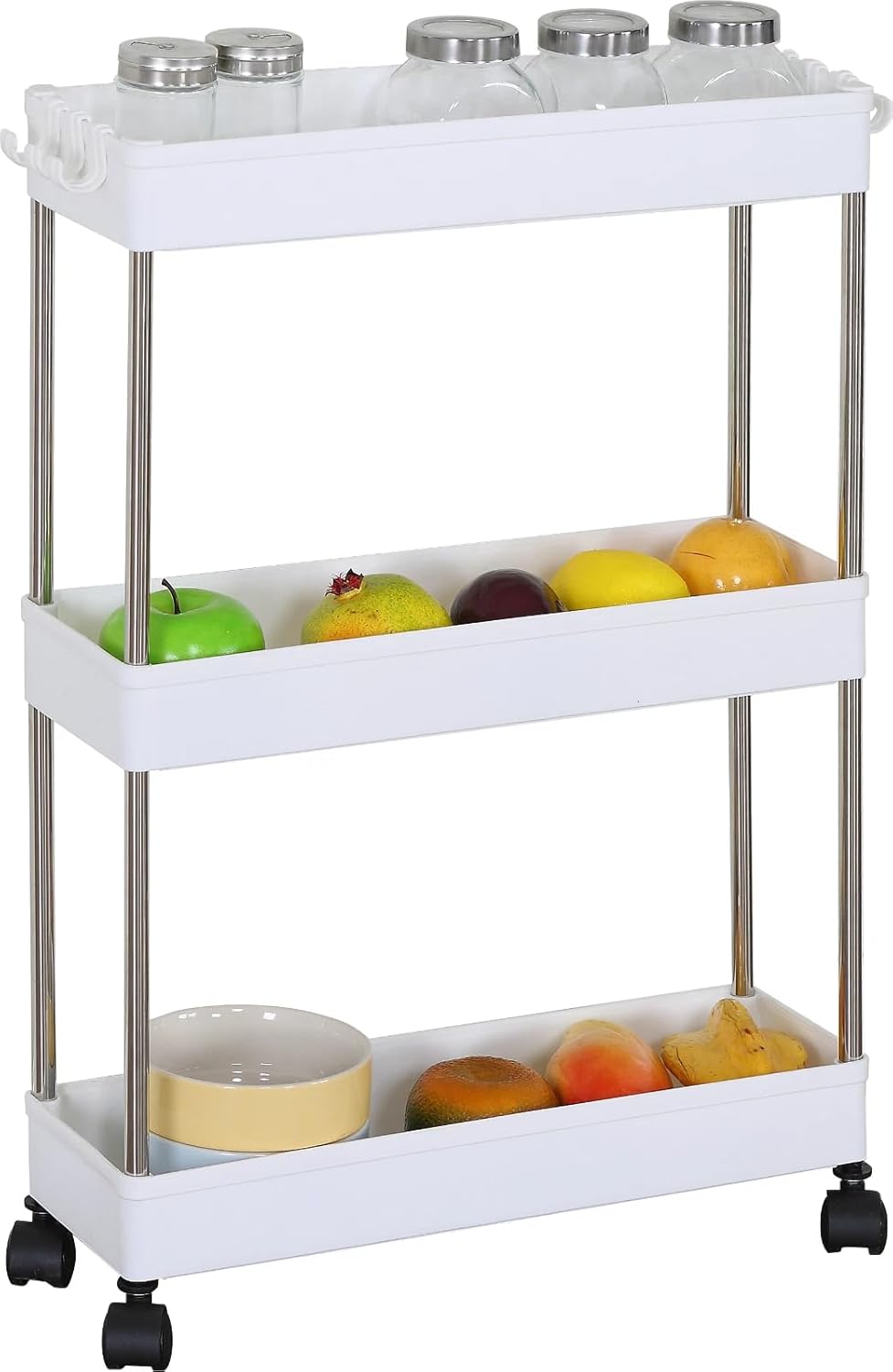 3 Tier Plastic Kitchen Trolley on Wheels Storage Organiser Living Room Bathroom 60x13x40 cm