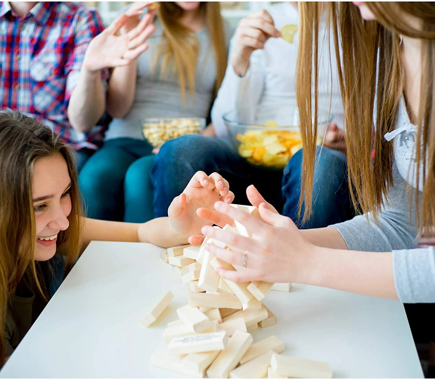 54Pc Wooden Tumbling Tower Game Traditional Stacking Family Kids Travel Friendly