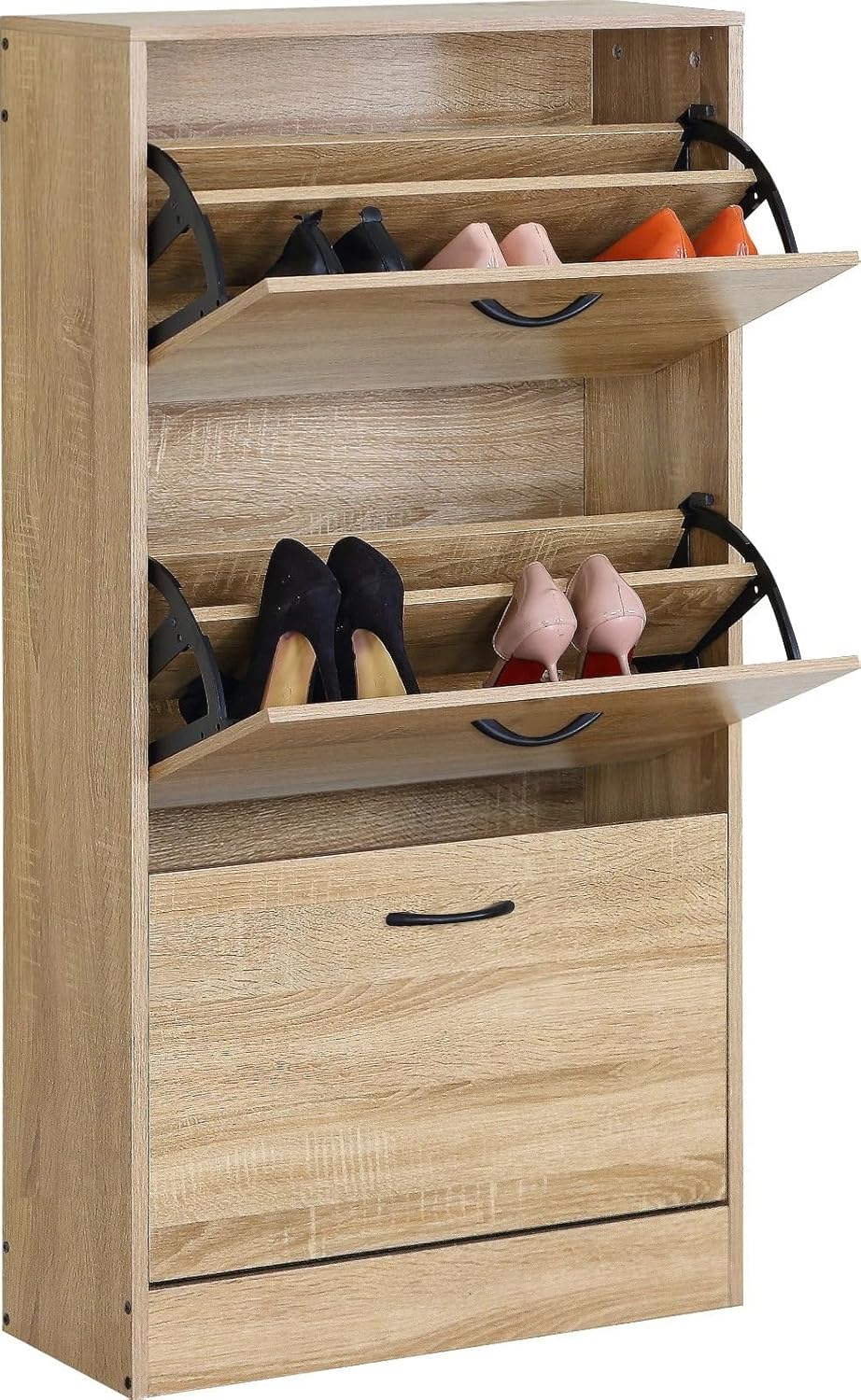 3 Drawer Shoe Cabinet Cupboard Shoe Storage Organiser Pull Down Furniture Unit 60x24x116 cm