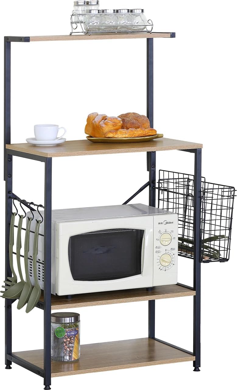 4 Tier Microwave Oven Stand Shelf Rack – Kitchen Storage Unit with Hooks & Cutlery Holder (75.5x40x123cm)