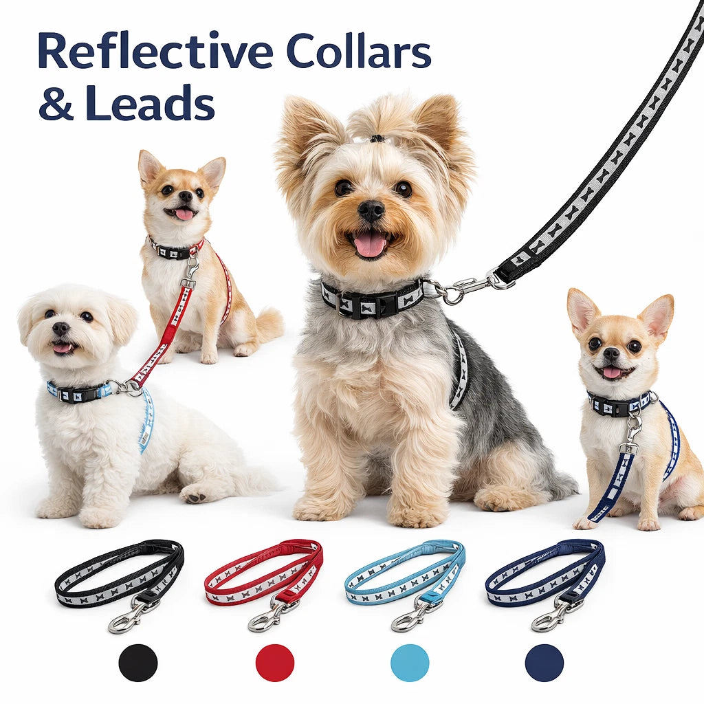Small Dog Reflective Dog Collar And Lead Pet Leash 116cm Adjustable Soft Nylon