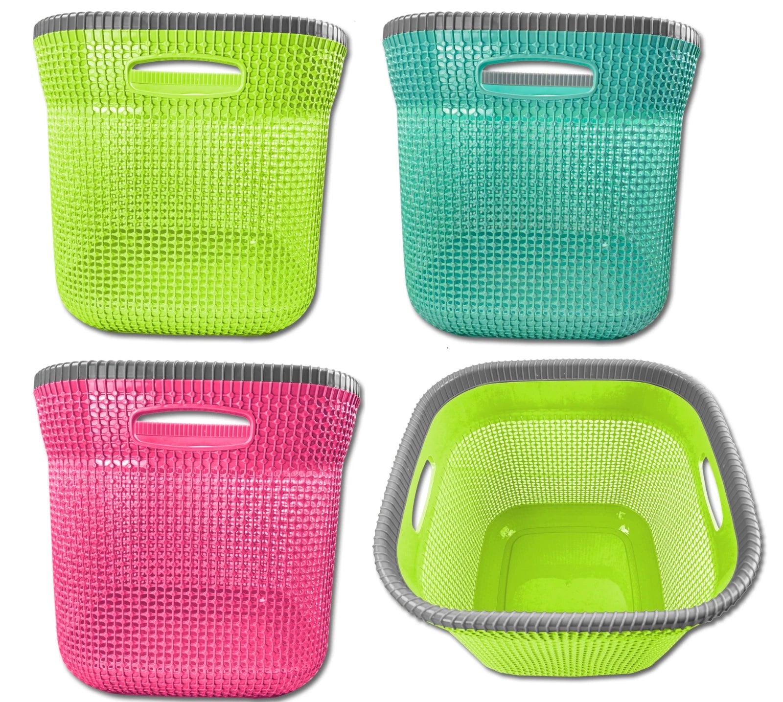 53L Plastic Rattan Laundry Basket Strong Washing Clothes Hamper Storage Knitted