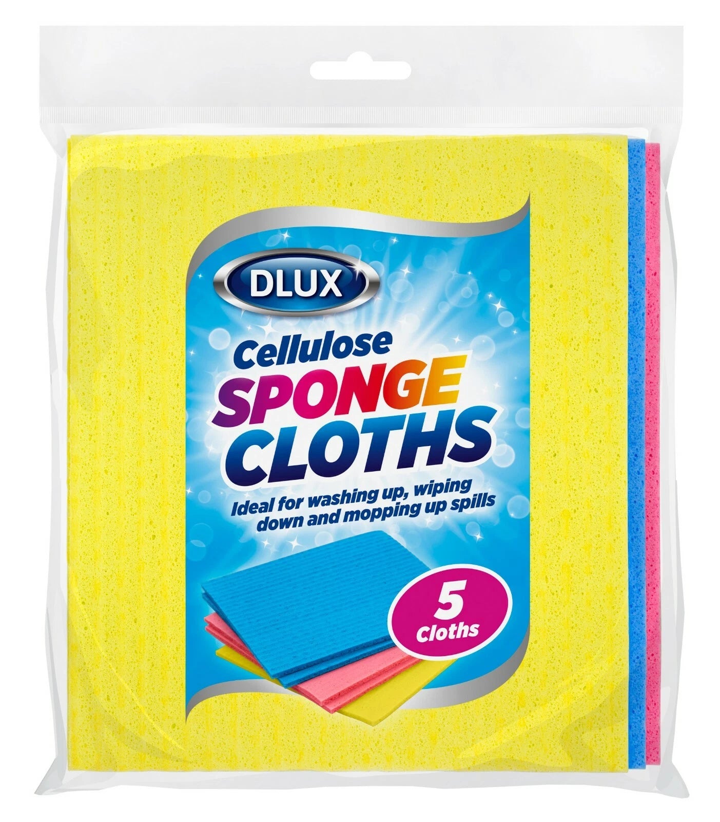 5pk Sponge Cloths Super Absorbent Cellulose Kitchen Surface Cleaning Wipes