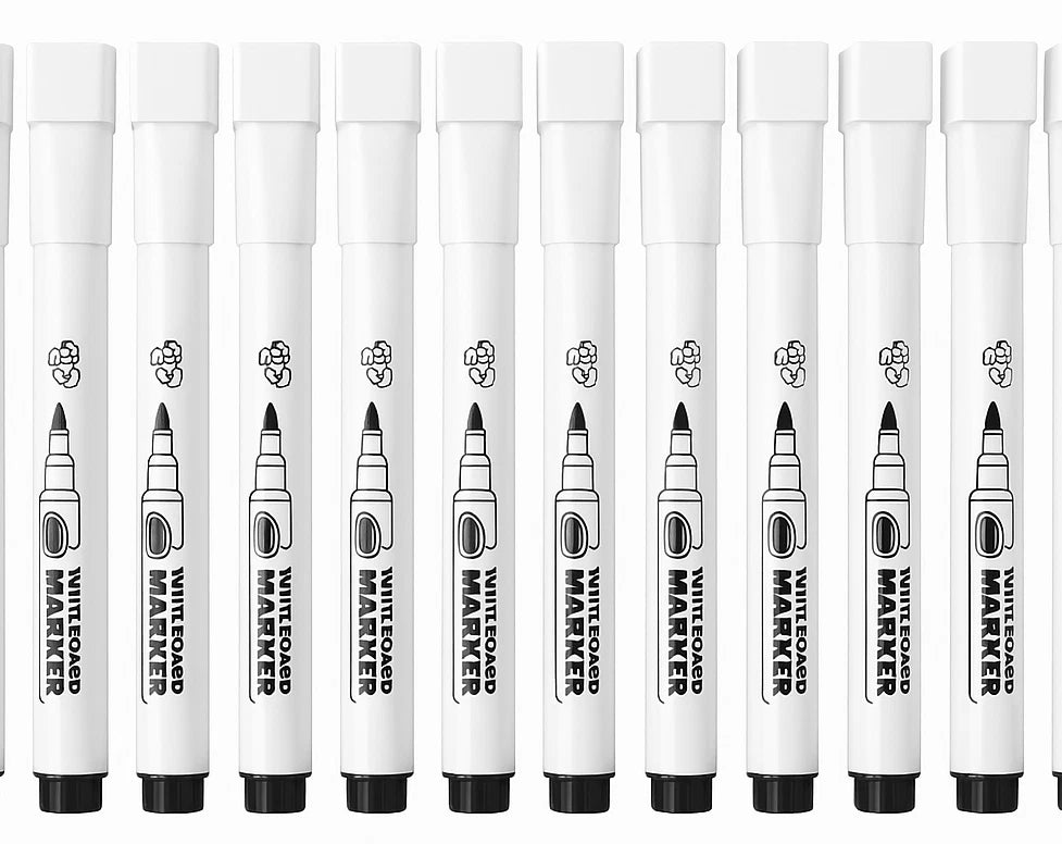Pack of 12 Whiteboard Markers Black | Dry Erase Non-Toxic Easy Wipe Pens for Office, School & Home
