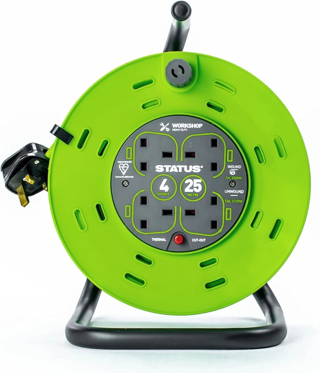25m Extension Lead Reel – 4 Socket 13A Heavy Duty Cable Reel with Thermal Cut-Out for Indoor & Outdoor Power Use