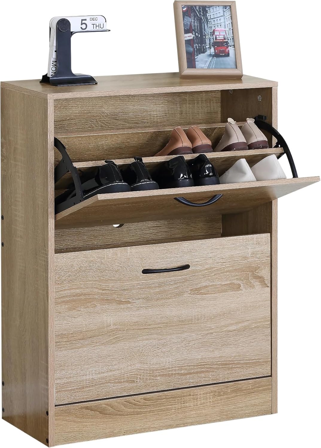 2 Drawer Shoe Cabinet Cupboard Storage Organiser Shoes Footwear Rack Hallway 60x24x81 cm