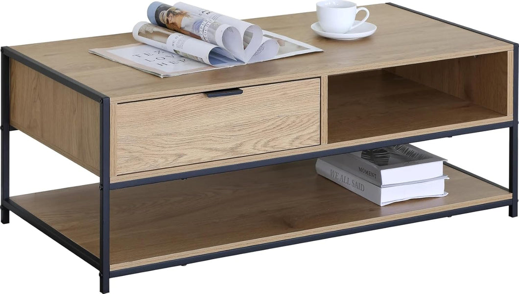Coffee Table with Drawer Storage 2 Tier Industrial Style Living Room Furniture 100x50x40 cm