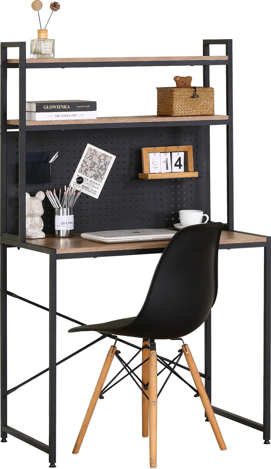 3 Tier Study Table Office Desk With Storage Computer Home Gaming Bookshelf 84x50x148 cm