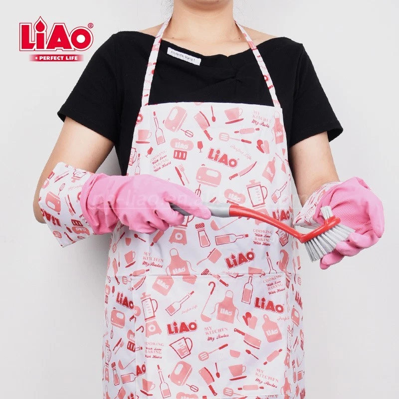 Women Kitchen Apron and Gloves Set Cleaning Cooking Waterproof Greaseproof