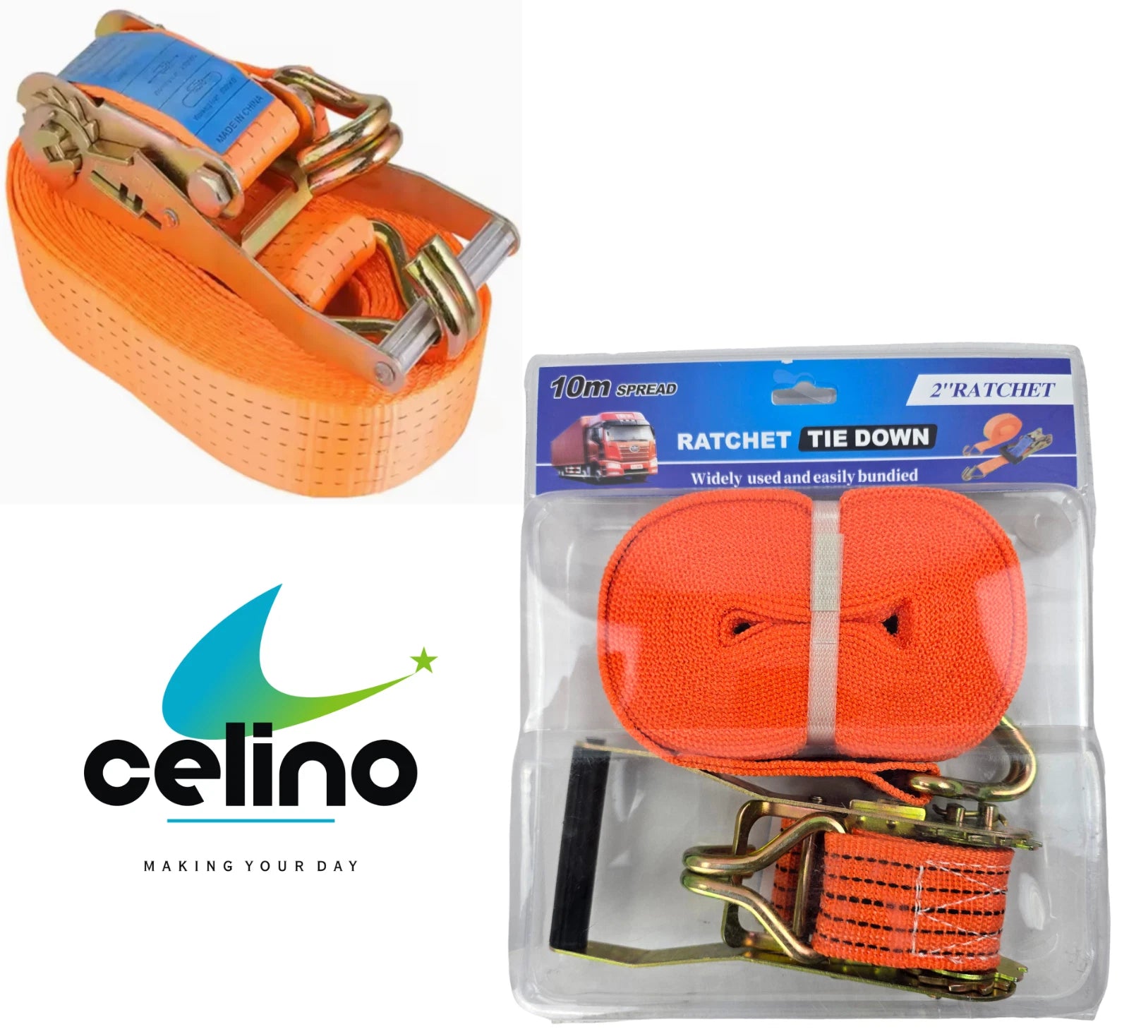 Heavy Duty Ratchet Tie Down Straps 50mm x 10m | 3000kg Lashing Cargo & Luggage Securing Straps
