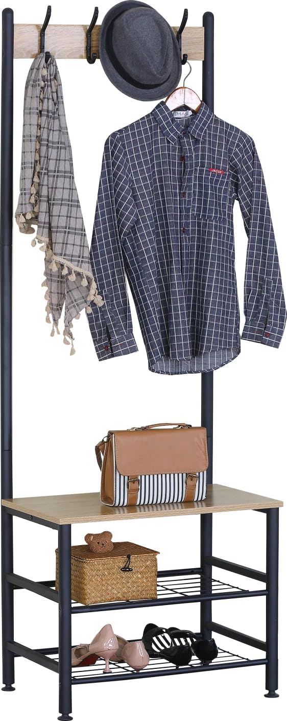 Coat Rack with Shoe Storage with Bench Clothes Hat Hanging Hallway Bedroom 60x40x175 cm